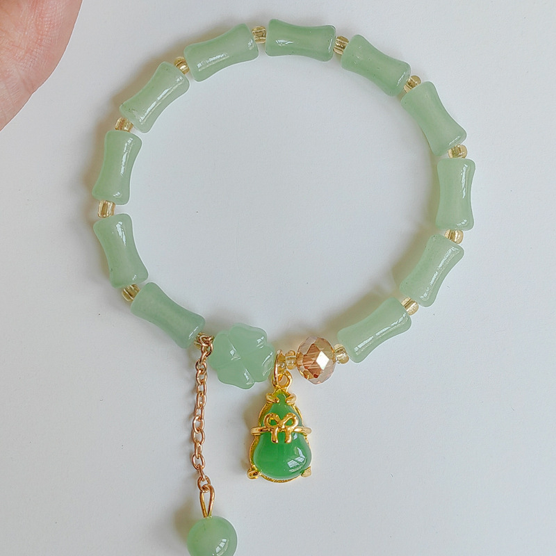 Dongling jade peace buckle bamboo bracelet manufacturers wholesale students and children's new Chinese-style four-leaf clover high bracelet women Dongling jade peace buckle bamboo bracelet manufacturers wholesale students and children's new Chinese-style four-leaf clover high bracelet women