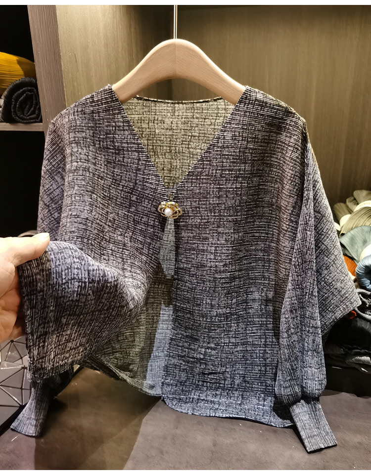 Áo khoác dáng rộng nữ tay lỡ cổ tròn chất liệu cotton thoáng mát — Màu hồng, màu xám, màu mơ chi tiết 16