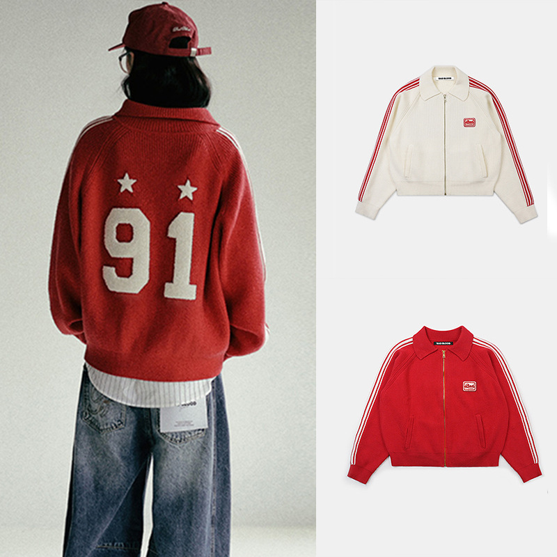 Korean Badblood Bcac Series American Retro Red Sweater Women's Knitted Cardigan Niche Casual Jacket