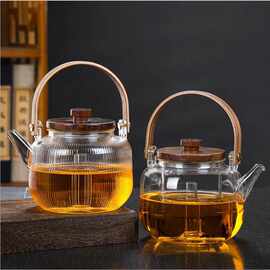 高硼硅玻璃茶壶耐高温实木提梁壶蒸煮一体煮茶壶茶水分离泡茶壶