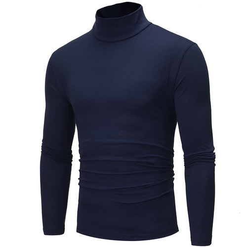  Spring and Autumn Pure Color Half High Collar Long Sleeve T-Shirt for Men Tight Base Shirt Trendy Mid Collar Autumn Top for Plus Size Fashion