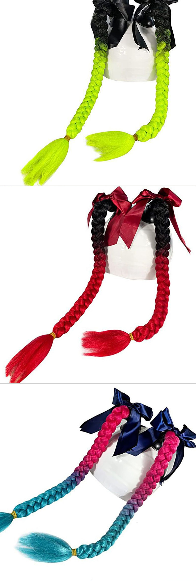 Motorcycle Helmet Decorative Suction Cup Braids, Detachable Braided Double Ponytail Bow, Synthetic Fiber Helmet Accessories
