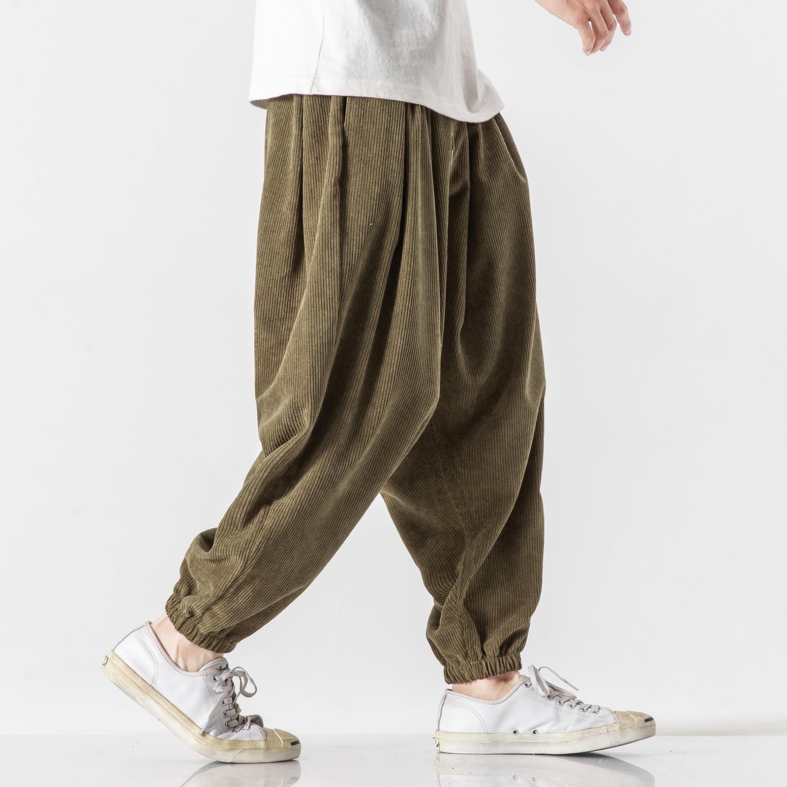 Pantalones casuales de pana de estilo chino para hombres, pantalones sueltos y gordos de talla grande, pantalones de pierna ancha de marca de moda para hombres