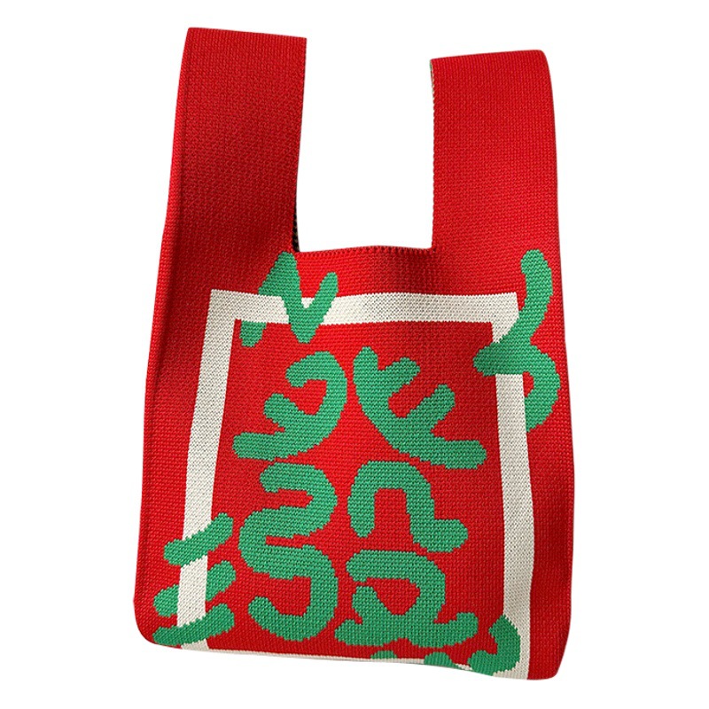 Bolso de mano tejido del Año Nuevo del Dragón 2025, versátil, de gran capacidad, rojo, festivo, pequeño, para regalo.