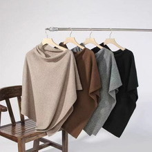 外贸原单早秋女士多功能套头羊毛斗篷围巾外带保暖针织围脖女披肩