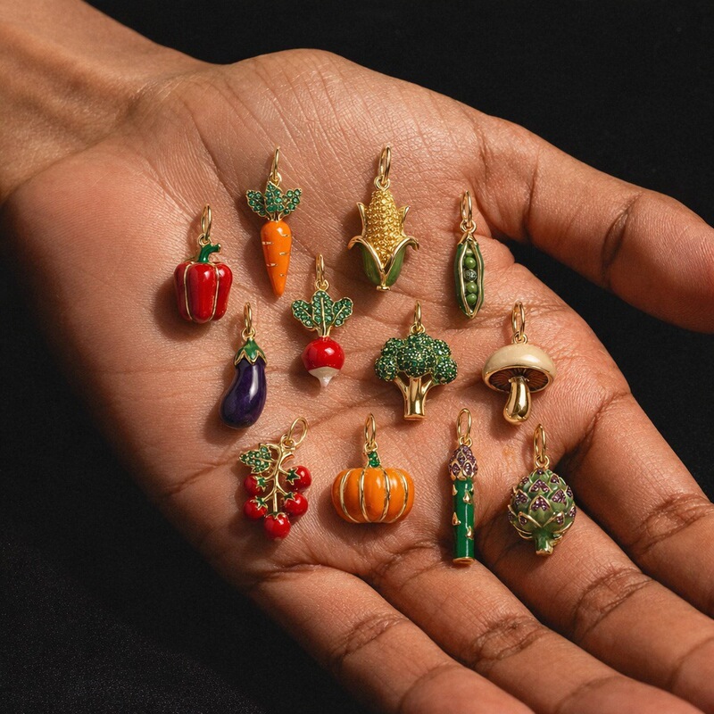 European and American Cross-Border New Exquisite Zircon Fruit and Vegetable Series Pendants DIY Oil Painting Colorful Series 14K Gold European and American Cross-Border New Exquisite Zircon Fruit and Vegetable Series Pendants DIY Oil Painting Colorful Series 14K Gold