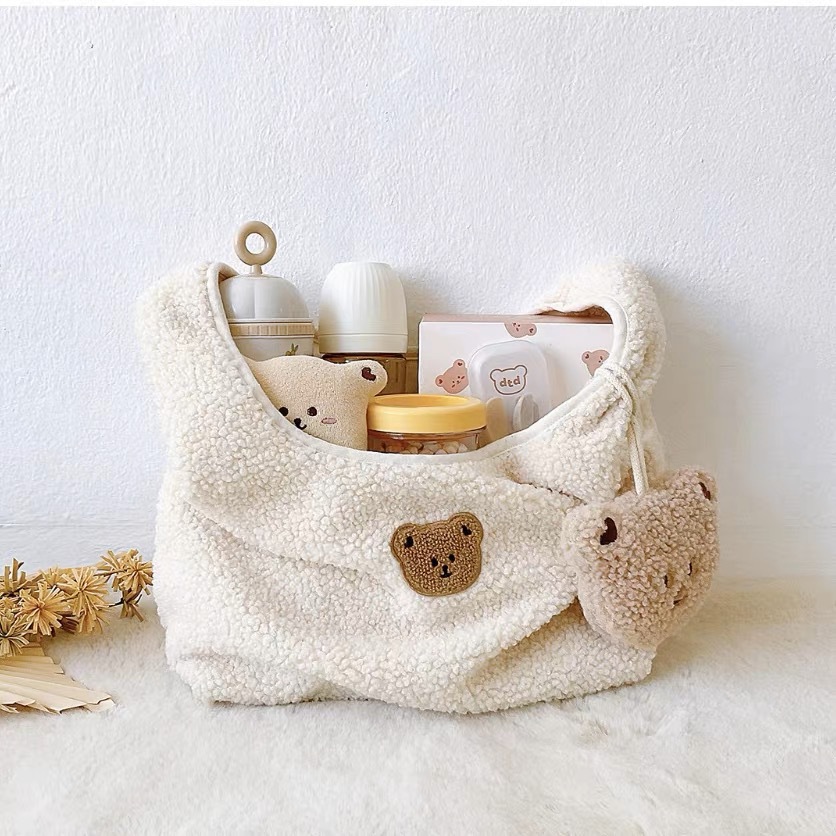 New Model INS Nordic Style Large Capacity Lamb Fleece Mommy Bag Hand-held Storage Bag Multifunctional Maternity Bag Crossbody Bag