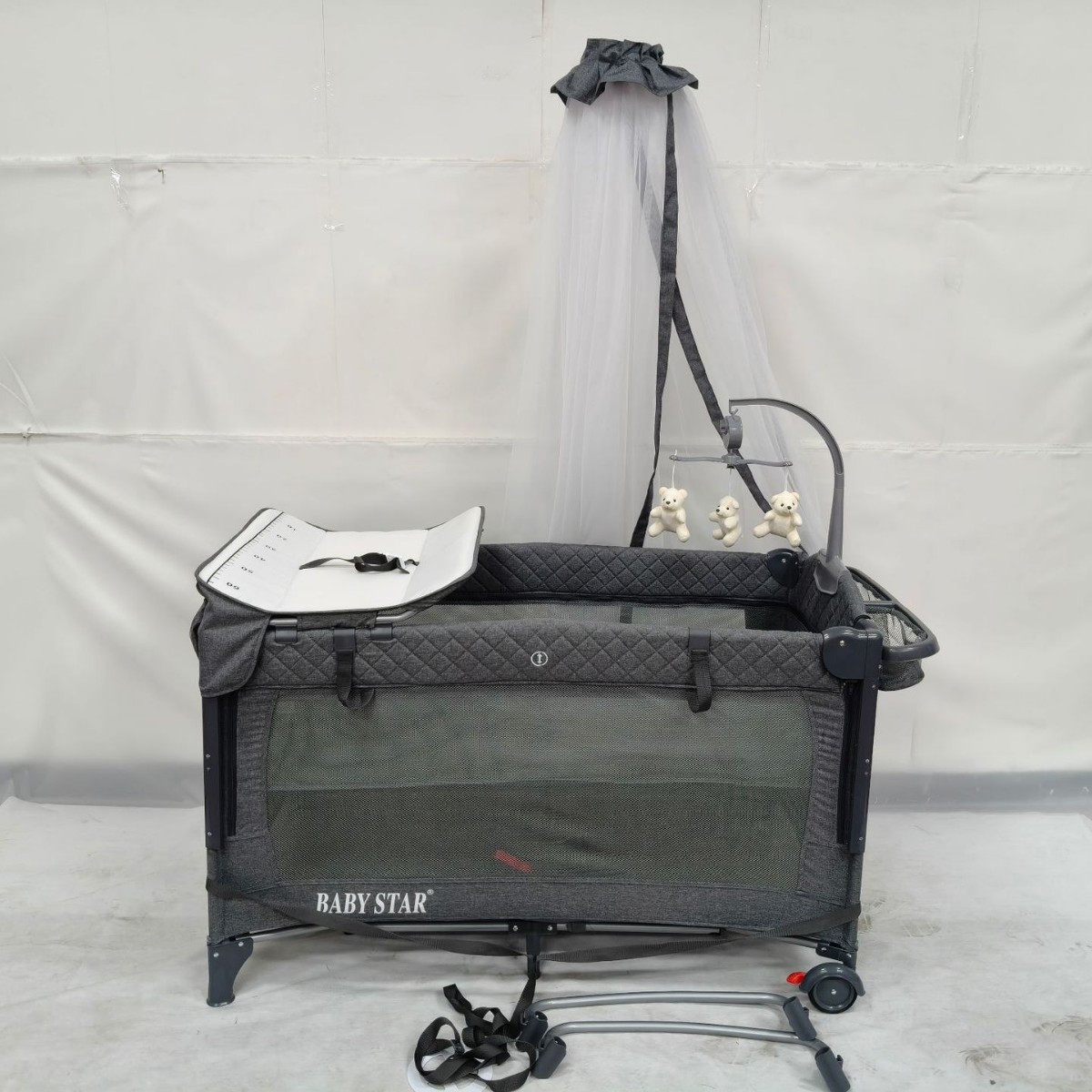 Langlang Crib with Diaper Table Splicing Bed Foldable Newborn Bed Baby Supplies Rocking Bed with Mosquito Net