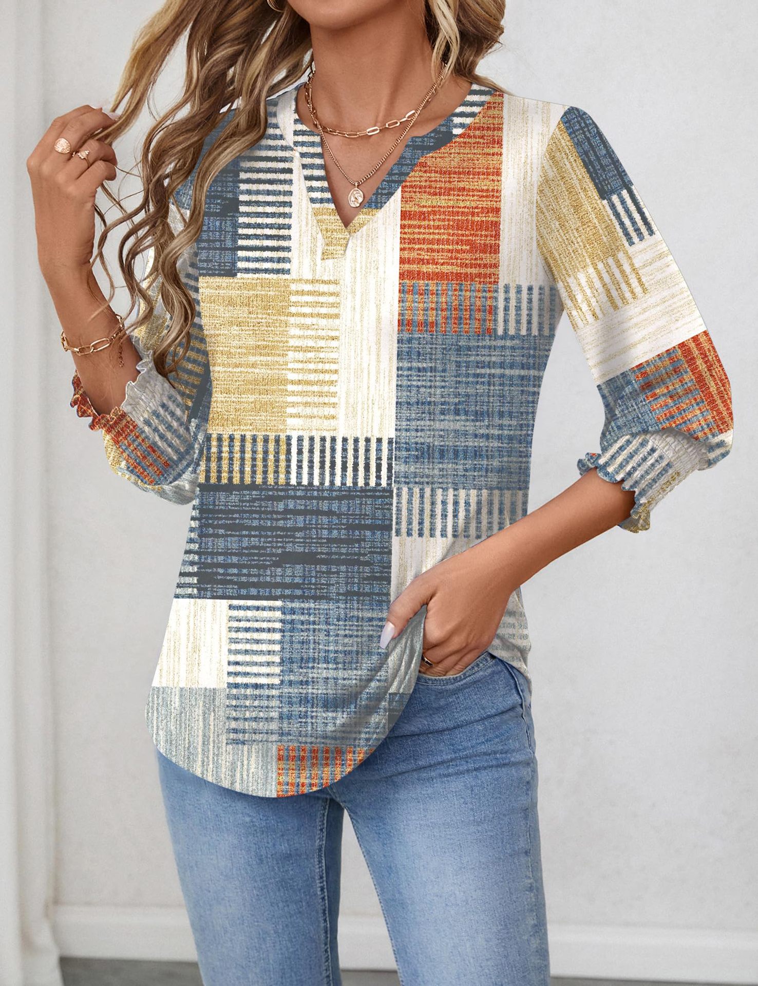European And American Cross-border Women's 2026 Fashion Top, Three-quarter Sleeve Floral Print Casual Shirt, Summer_ecoleips.com