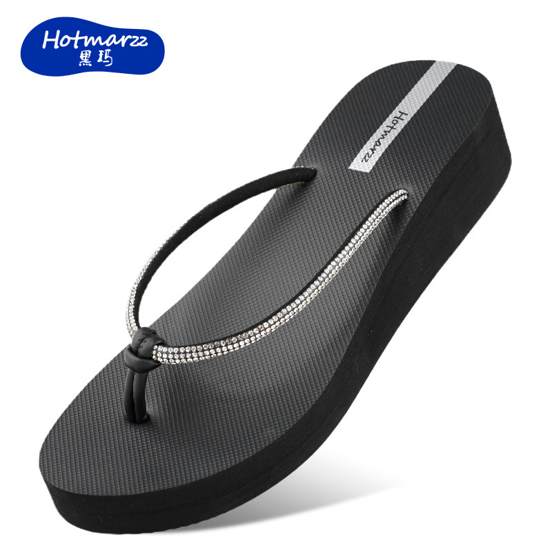Hotmarzz hei ma chanclas de diamantes de imitación para mujer zapatillas de playa de tacón alto chanclas bohemias gruesas