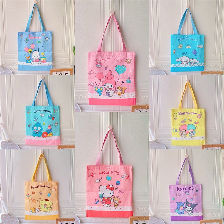 日系可爱帆布购物袋学生补习课本手提单肩包旅行外出杂物手拎袋