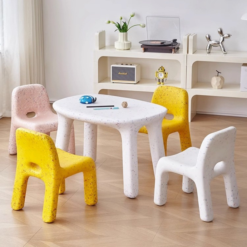 Nordic Children's Study Chair Cartoon Kids Backrest Home Table and Chair Combination Internet Celebrity Plastic Low Stool Cute Bench