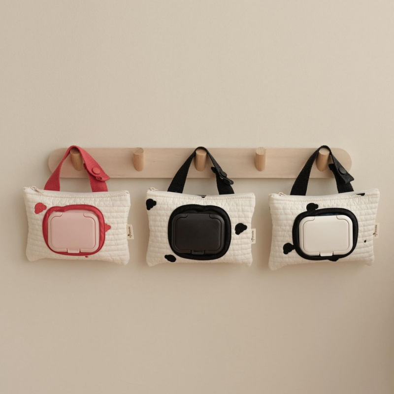 Ins Korean Style Embroidered Bear Head Stroller Wet Wipes Bag Hanging Bag Tissue Bag Macaron Color Car Tissue Box