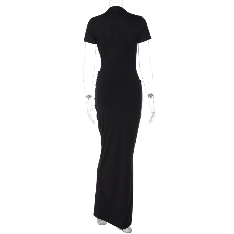 Women's Sheath Dress Sexy V Neck Pleated Hollow Out Short Sleeve Solid Color Maxi Long Dress Daily display picture 13