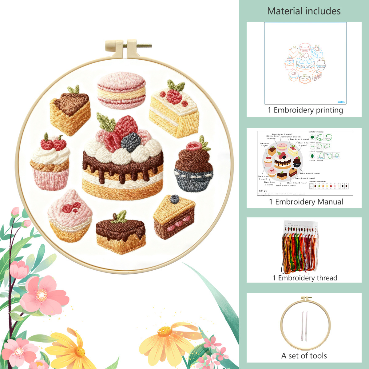 Cross-border nuevo lindo simple bordado DIY material paquete de pastel de chocolate novato Kit de bordado a mano