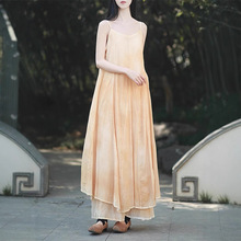 超仙文艺棉麻吊带裙女禅意飘逸仙气连衣裙无袖大摆不规则打底衬裙
