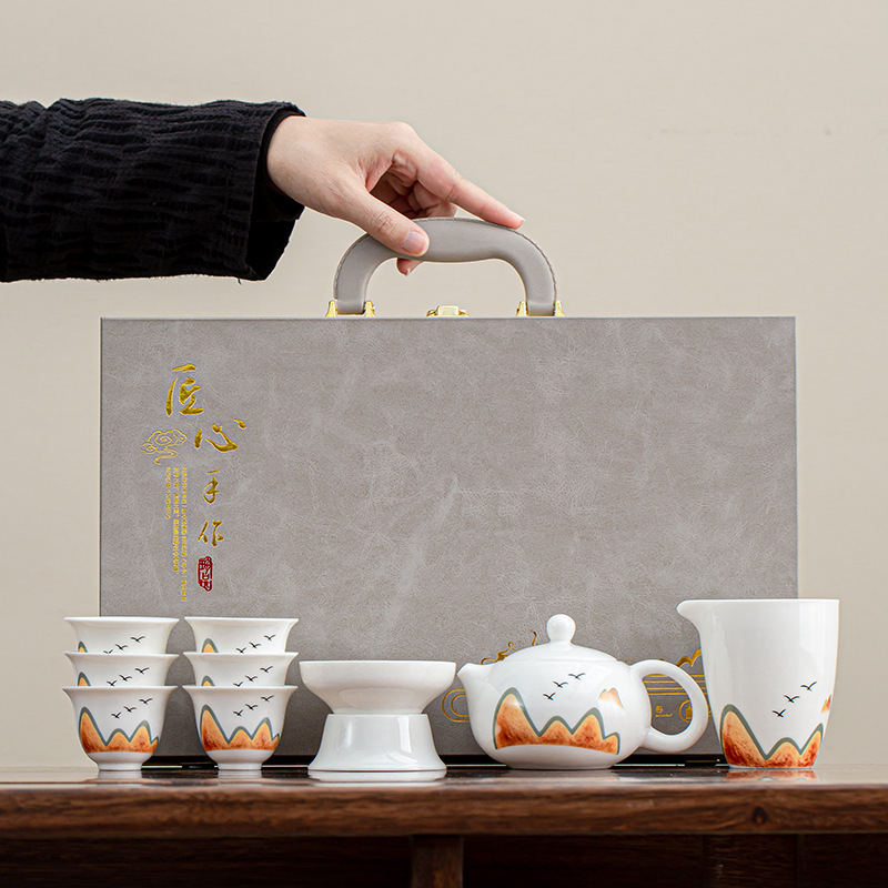 羊脂玉茶具套装功夫套白瓷办公室家用泡茶壶盖碗茶杯定制logo