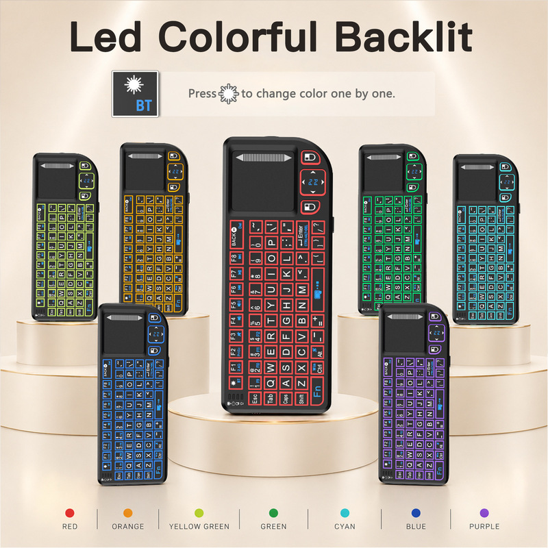 Cross-Border New Product: Convenient Mini Wireless Keyboard and Mouse with Seven-Color Backlight, Multimedia Features, and Laser Touchpad