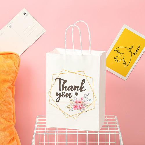 Cross-border new arrival gift bag, fashionable ins-style English birthday party, simple floral hand-carried kraft paper bag, manufacturer direct