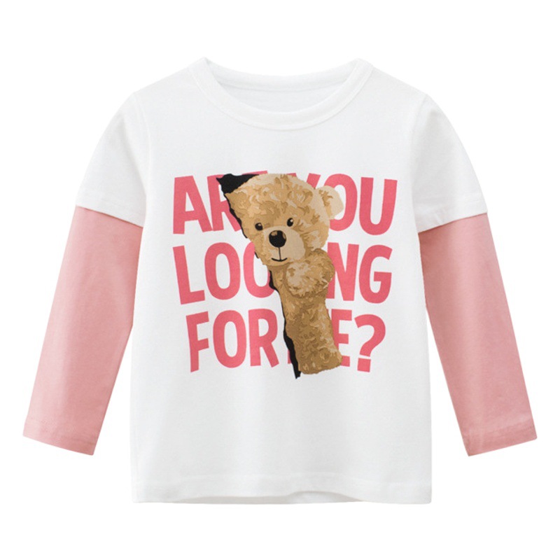27 hogar otoño nueva ropa para niños Camiseta de manga larga de estilo coreano para niñas oso impreso entrega de una pieza superior
