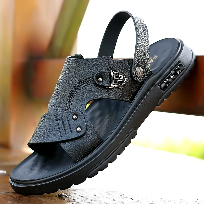 Сандалии мужские летние 2023, новая верхняя одежда из натуральной кожи, модная пляжная обувь двойного назначения для папы, сандалии на мягкой подошве