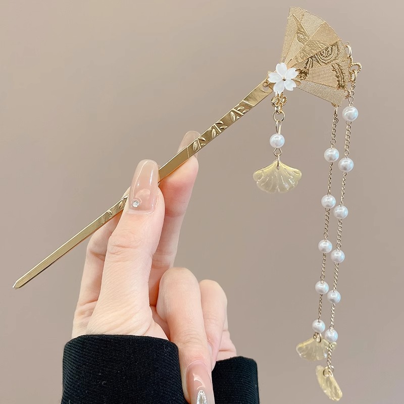 Horquilla de flores con flecos de estilo antiguo, temperamento femenino de alto nivel, escalón, horquilla de Hanfu, horquilla de cabello en la parte posterior de la cabeza, tocado de horquilla