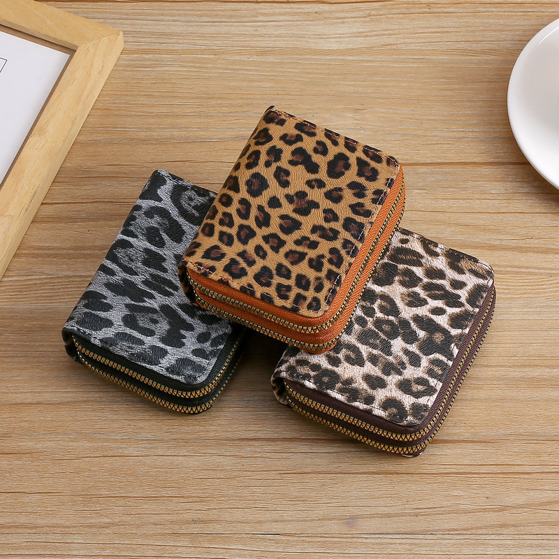 Cross-Border Double Zipper Leopard Print Accordion Card Holder for Women Large Capacity Multi-Card Slot Id Card Holder Zipper Coin Purse Cross-Border Double Zipper Leopard Print Accordion Card Holder for Women Large Capacity Multi-Card Slot Id Card Holder Zipper Coin Purse