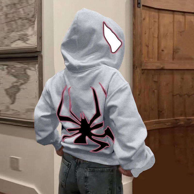 2023ユーロハロウィーン個性的な男女のパーカーY2Kカップル大きいサイズスパイダーマンzip hoodie|undefined