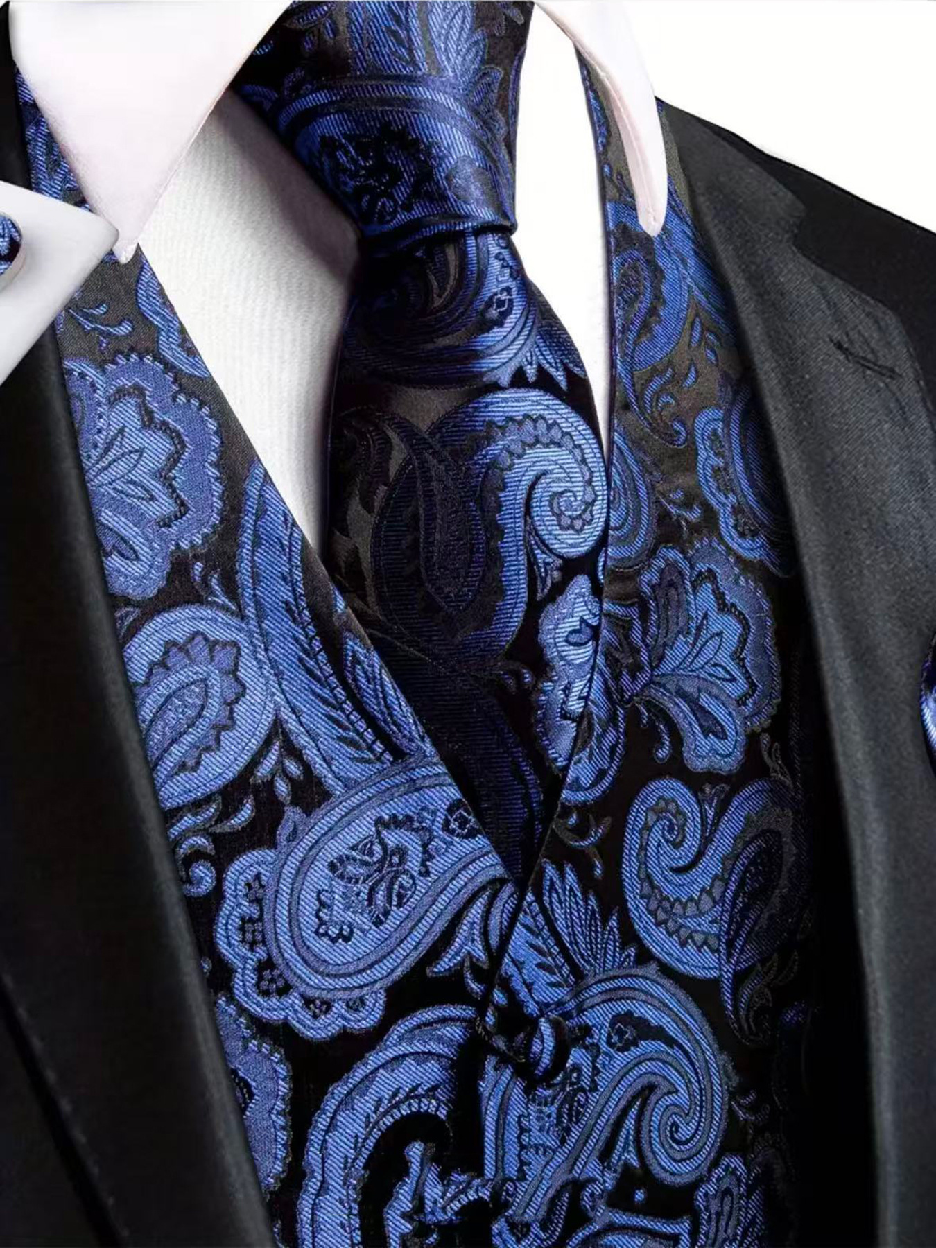 Herren Paisley Weste Set Mit Krawatte Einstecktuch Manschetten_voghion.com