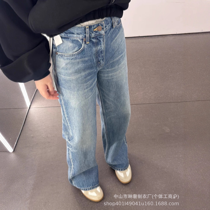 Nanyou Clothing Arc De Triomphe C-E26 Early Spring New Urban British Blue High-Waisted Straight Loose Jeans 001 Nanyou Clothing Arc De Triomphe C-E26 Early Spring New Urban British Blue High-Waisted Straight Loose Jeans 001