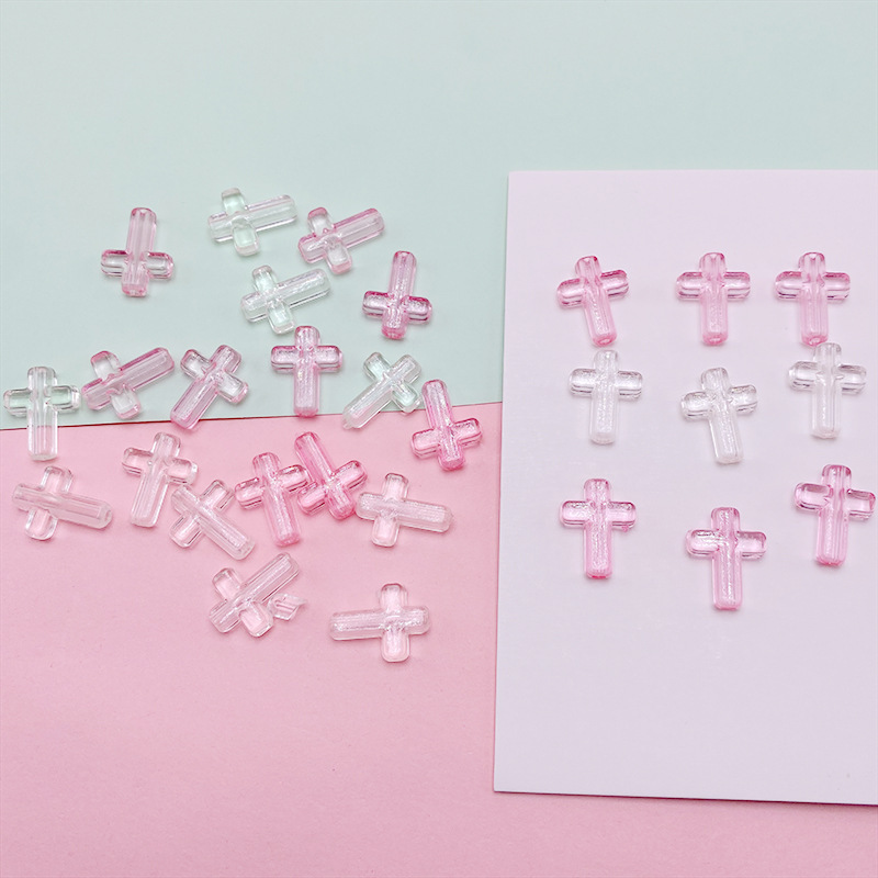 Ins White Pink Cross Accessories DIY Handmade Beaded Card Set Decorative Material White Powder Stereo Cross Accessories