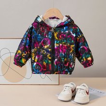 2025秋冬新款连帽外套时尚男女夹棉童外套休闲童上衣字母印花面料