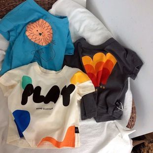 New Men's and Women's Children's Short-sleeved Cotton T-shirt Retro Cute South Korea Children's Baby's Cartoon Short-sleeved Bottoming Top Trendy T