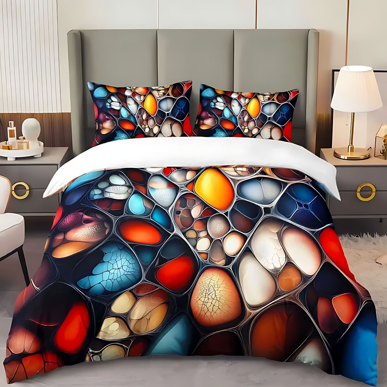 TEMU / JIT para dibujar un patrón de geometría transfronteriza de impresión digital 3D abrasivo fabricante de fuente de set de edredón