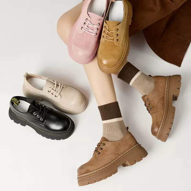 厚底乐福鞋2025春季新款JK学院风小皮鞋复古英伦风黑色系带单鞋