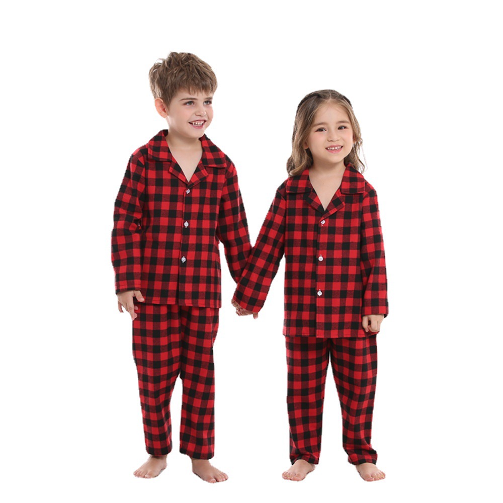 2025 pijamas de algodón de otoño nuevo hermano mayor red y negro cuadrado ropa casera de Navidad dos piezas Set Navidad