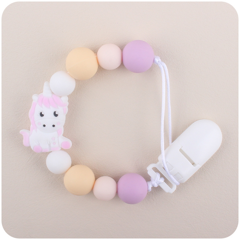 Nuevo bebé chupete cadena creativa bebé dibujos animados animal unicornio silicona mordedura molar anti-gota cadena