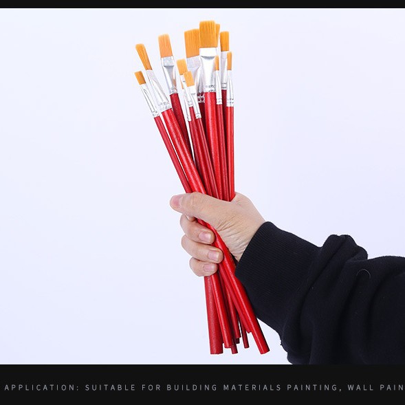 Suministro al por mayor para ayudar a EE. UU. Un solo soporte No. 1-12 bolígrafo de hilado de aceite de varilla roja, juego de pinceles de pintura de aceite de lana de nailon, cepillo de hilado