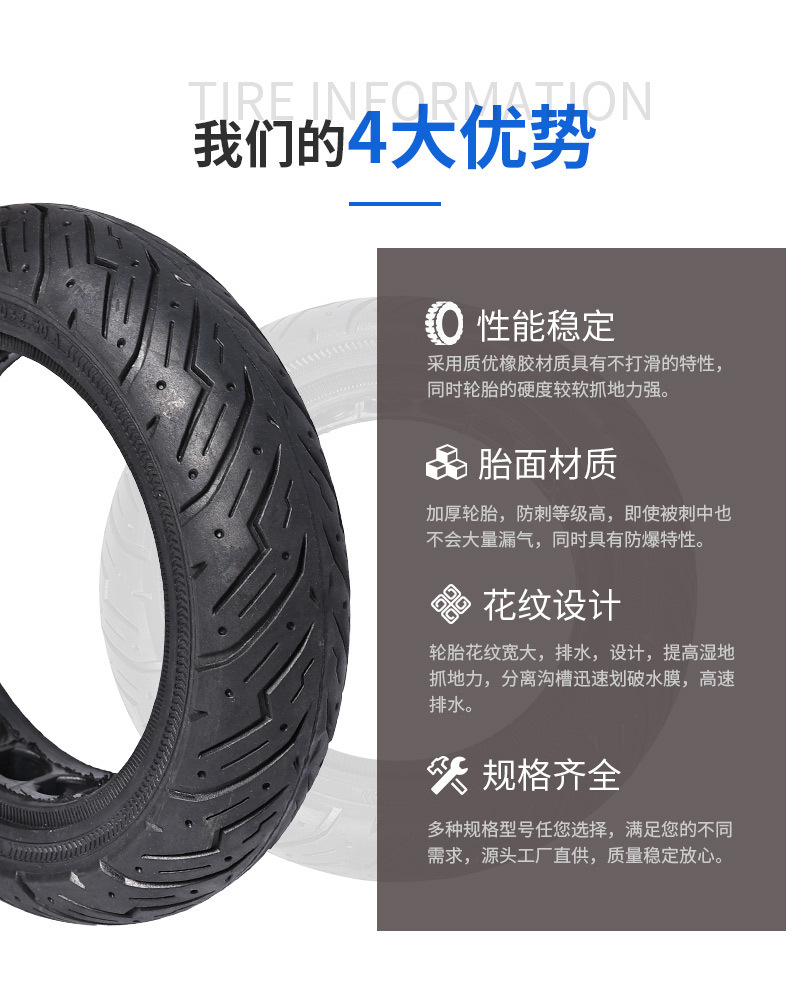 10X2.5Fa Internal Honeycomb Solid Tire for Scooter, In-Stock Wholesale Non-Inflatable Solid Tire for Scooter