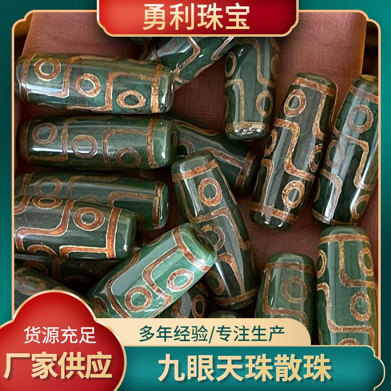 Оптовая продажа от производителя: натуральные тибетские зеленые бусины дзи из халцедона и агата, 30 мм, с высокоглянцевой поверхностью, старинные, с девятью отверстиями, россыпью