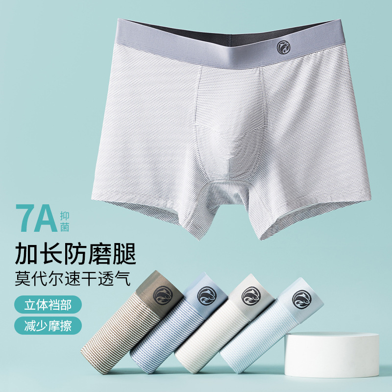 【3-Pack】Weijieqi Men's Underwear with Extended Leg Openings, Modal Breathable Pants, Antibacterial and Anti-Chafing Boxer Briefs