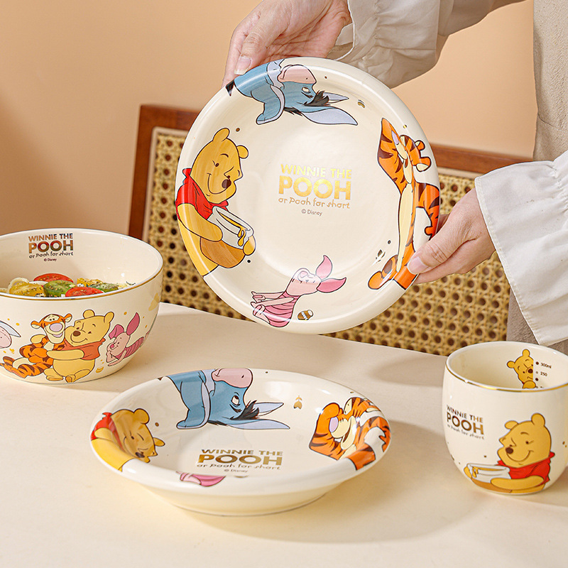 Winnie the Pooh 8inch Ceramic Dinnerware Set Deep Plate Bowl Set Cute Girly Style Home Use Thick-Edged Plates