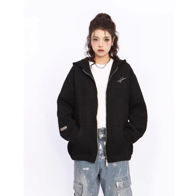 Chanel-Style Hooded Sweatshirt for Men and Women, Spring and Autumn Heavy Tweed Woven American Retro Embroidered Cleanfit Jacket Chanel-Style Hooded Sweatshirt for Men and Women, Spring and Autumn Heavy Tweed Woven American Retro Embroidered Cleanfit Jacket