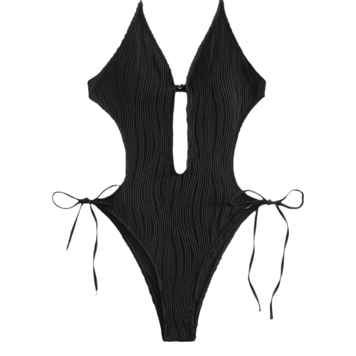 Слитный купальник 2026 года в европейском и американском стиле, однотонный, с открытой спиной, вырезами, на бретельках-халтер, с завязками, утягивающий, для пляжа, сексуальный, для международных продаж