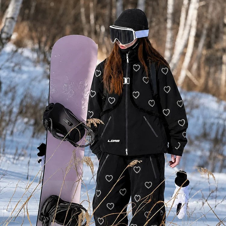 Ldab Black Ski Suit for Women 2026 Autumn and Winter New Style Super Nice Windproof and Waterproof Single and Double Board Ski Suit Equipment