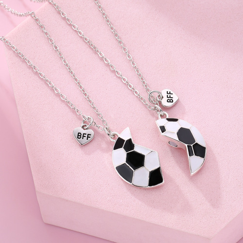 Cross-border hot selling football necklace cartoon children's simple magnetic alloy dripping oil pendant BFF necklace set wholesale