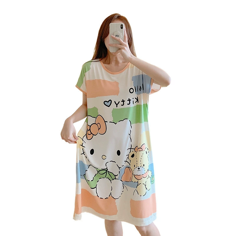 Пижама, тонкая брендовая юбка для отдыха, с коротким рукавом, oversize