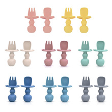 儿童用品小孩学吃饭勺子宝宝训练辅食叉勺幼儿园硅胶短柄磨牙餐具