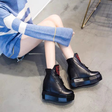 真皮内增高女2023新款厚底小个子矮个子女生显高松糕鞋加绒马丁靴