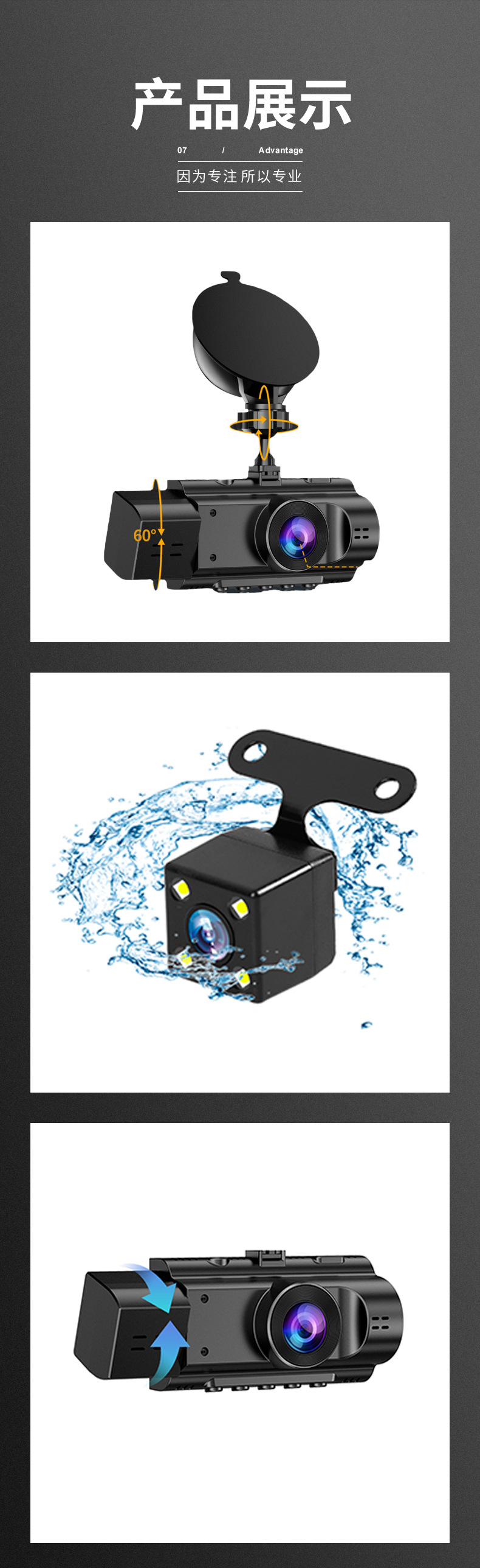 HD Dash Cam Front and Inside/Outside Dual Recording Parking IR Night Vision